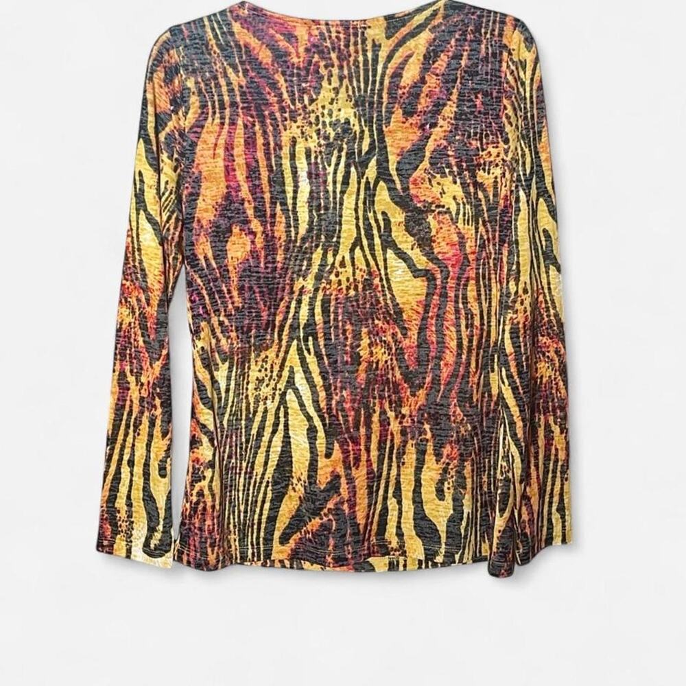 Chaus Yellow Orange Zebra Tiger Print Cowl Neck Long Sleeve Top NWT – Size M - Picture 2 of 8